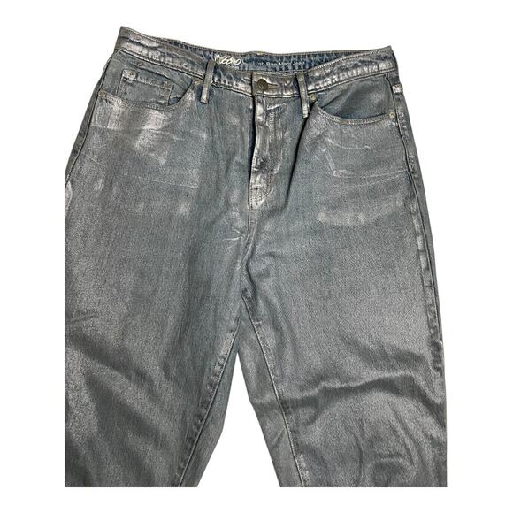 Mossimo High Rise Mom Jeans Distressed Blue Grunge Denim Womens 12 / 31 Waxed - Picture 2 of 4